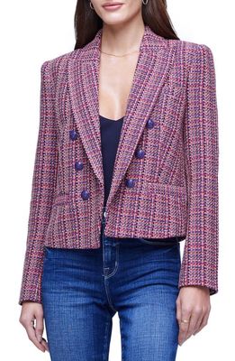 L'AGENCE Brooke Double Breasted Tweed Crop Blazer in Purple Pink Multi