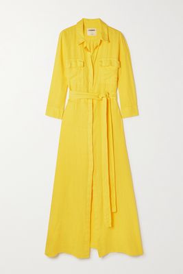 L'Agence - Cameron Belted Linen Maxi Shirt Dress - Yellow