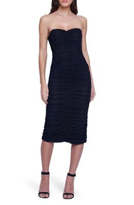 L'AGENCE Caprice Ruched Strapless Midi Dress in Black