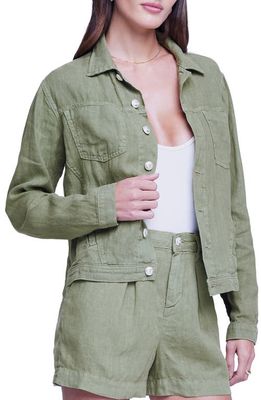 L'AGENCE Celine Slim Linen Jacket in Soft Army