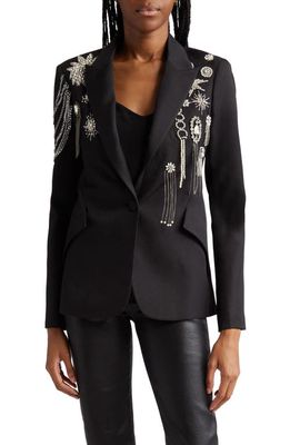 L'AGENCE Chamberlain Crystal Patches One-Button Blazer in Black/Crystal