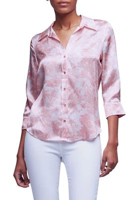 L'AGENCE Dani Print Silk Shirt in Rose Tan Multi