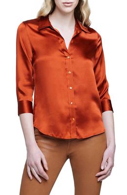 L'AGENCE Dani Silk Charmeuse Blouse in Clay
