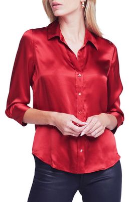 L'AGENCE Dani Silk Charmeuse Blouse in Red Dahlia