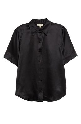 L'AGENCE Elah Short Sleeve Silk Shirt in Black