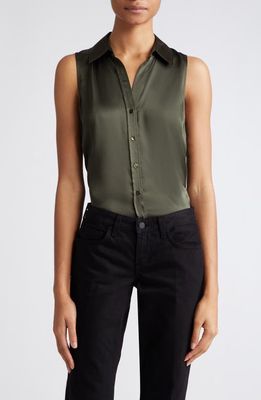 L'AGENCE Emmy Sleeveless Silk Blouse in Army