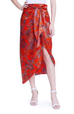 L'AGENCE Esa Paisley Silk Skirt in Fire Red Multi Large Paisley
