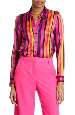 L'AGENCE Hailie Stripe Silk Blouse in Pink Multi Stripe