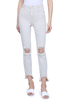 L'AGENCE High Line Ripped Slim Pants in Biscuit Destruct