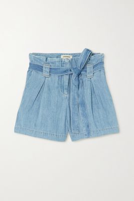 L'Agence - Hillary Belted Cotton And Lyocell-blend Chambray Shorts - Blue