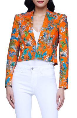 L'AGENCE Inez Floral Print Crop Blazer in Orange Multi Parrot