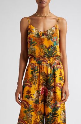 L'AGENCE Jane Tropical Print Silk Camisole in Yellow/Tiger Floral Jungle