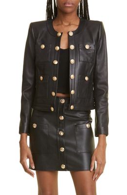 L'AGENCE Jayde Collarless Leather Jacket in Black