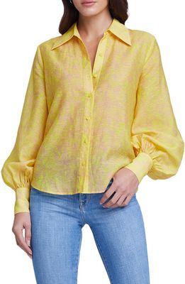 L'AGENCE Jayleen Bishop Sleeve Button-Up Shirt in Lemon Tonic Multi Python Snake