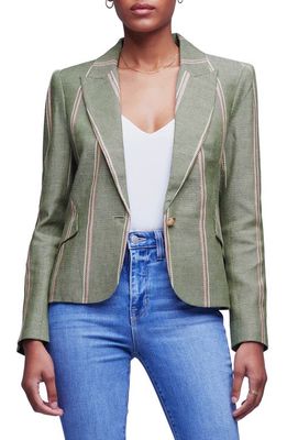 L'AGENCE Jennah Stripe Linen Blend Cropped Blazer in Olive Multi