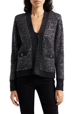 L'AGENCE Jinny Sequin Cardigan in Black/Charcoal Sequin
