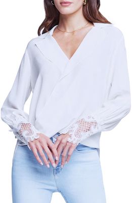 L'AGENCE Joah Long Sleeve Lace Cuff Blouse in Ivory
