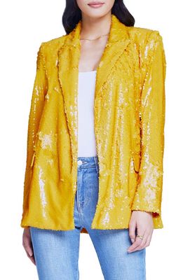 L'AGENCE Jordana Belted Sequin Blazer in Lemon Yellow