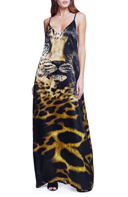 L'AGENCE Kayla Leopard Print Silk Maxi Dress in Black Multi Leopard Face