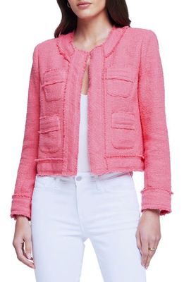 L'AGENCE Keaton Open Front Tweed Jacket in Coral Rose