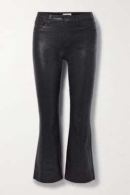 L'Agence - Kendra Frayed Cropped Coated High-rise Flared Jeans - Black