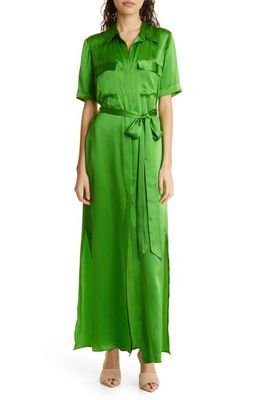 L'AGENCE Klement Utility Silk Maxi Dress in Bright Green