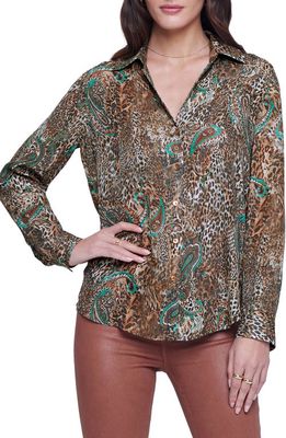 L'AGENCE LAGENCE Nina Leopard & Paisley Print Silk Blouse in Brown/Sage Valencia