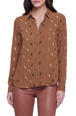 L'AGENCE Laurent Embroidered Shirt in Fawn Horse Embroidery