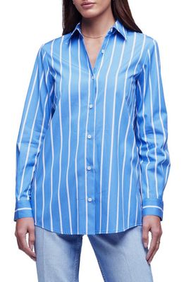 L'AGENCE Layla Stripe Poplin Tunic Shirt in Bright Blue/White Stripe