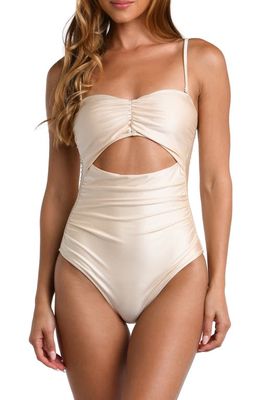 L'AGENCE Lily Cutout Ruched One-Piece Swimsuit in Champagne