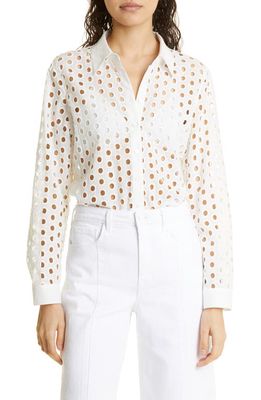 L'AGENCE Lindy Eyelet Button-Up Shirt in White