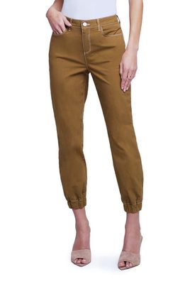 L'AGENCE MIrabel Cotton Stretch Woven Joggers in Cedar/Natural Cont