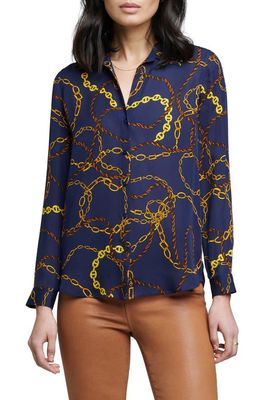 L'AGENCE Nina Print Silk Button-Up Blouse in Midnight/Gold Lasso Chain