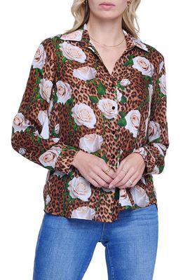 L'AGENCE Nina Print Silk Shirt in Wht Mlti Leopard Rose