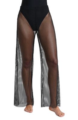L'AGENCE Noemi Wide Leg Mesh Cover-Up Pants in Black