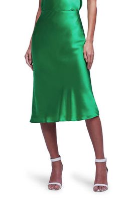 L'AGENCE Perin Bias Cut Silk Satin Midi Skirt in Grass Green