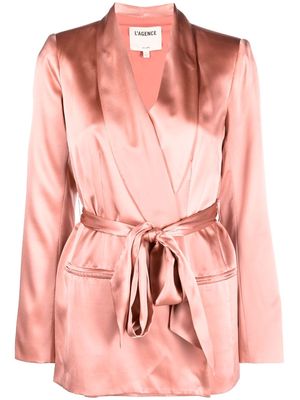 L'Agence satin-finish belted blazer - Pink