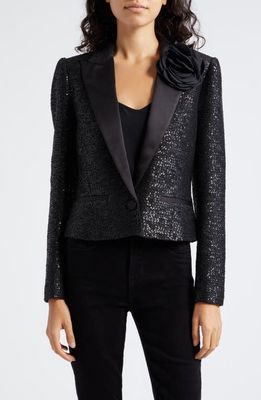L'AGENCE Scarlet Sequin Crop Blazer in Black Sequin Tweed