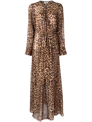 L'Agence tie-waist leopard print silk dress - Brown