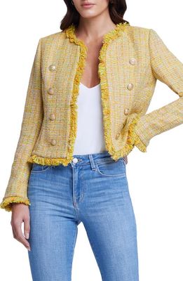 L'AGENCE Tinlee Cotton Blend Tweed Jacket in Yellow Multi Tweed