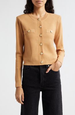 L'AGENCE Toulouse Crewneck Cardigan in Soft Camel