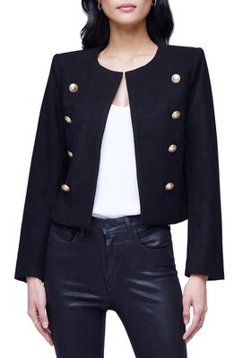 L'AGENCE True Collarless Wool Blend Jacket in Black