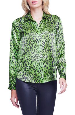 L'AGENCE Tyler Holly Animal Print Silk Blouse in Englishivy Multibright Cheetah