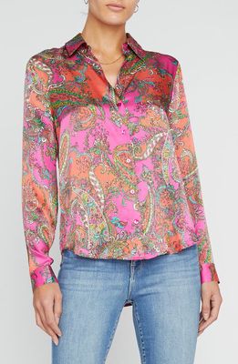 L'AGENCE Tyler Paisley Print Silk Shirt in Rhodamine Bright Pop Paisley