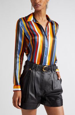 L'AGENCE Tyler Stripe Silk Shirt in Blue Horizon Multi Stripe