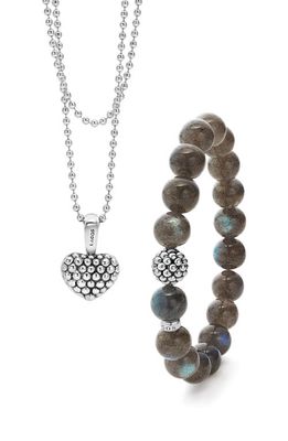 LAGOS Beaded Bracelet & Pendant Necklace Set in Silver Brown