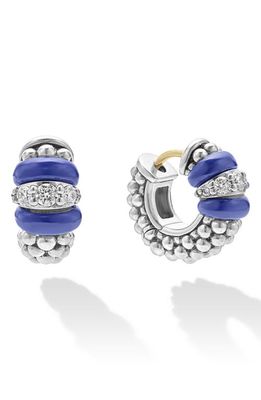 LAGOS Blue Caviar Diamond & Ceramic Huggie Hoop Earrings in Marine