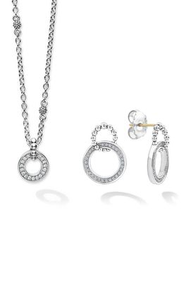 LAGOS Caviar Spark Diamond Pendant Necklace & Earrings Gift Set in Silver
