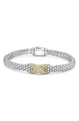 LAGOS Embrace Pavé Diamond Center X Bracelet in Silver