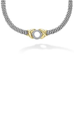 LAGOS Embrace Pavé Diamond Circle Caviar Necklace in Silver